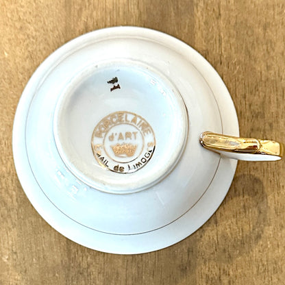 Service à café en porcelaine fine de Limoges - Circa 1960 - Blanc et or - 29 pièces