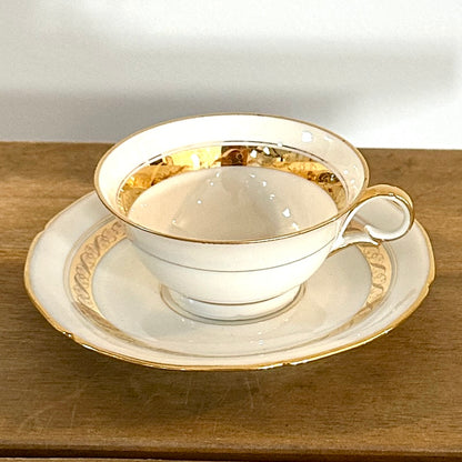 Service à café en porcelaine fine de Limoges - Circa 1960 - Blanc et or - 29 pièces