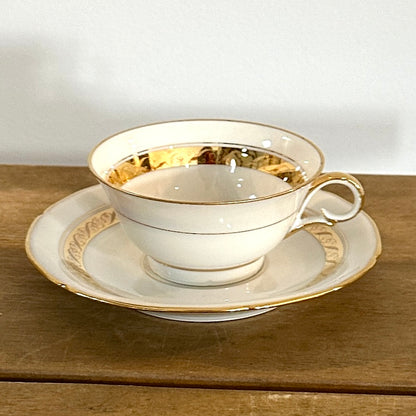 Service à café en porcelaine fine de Limoges - Circa 1960 - Blanc et or - 29 pièces