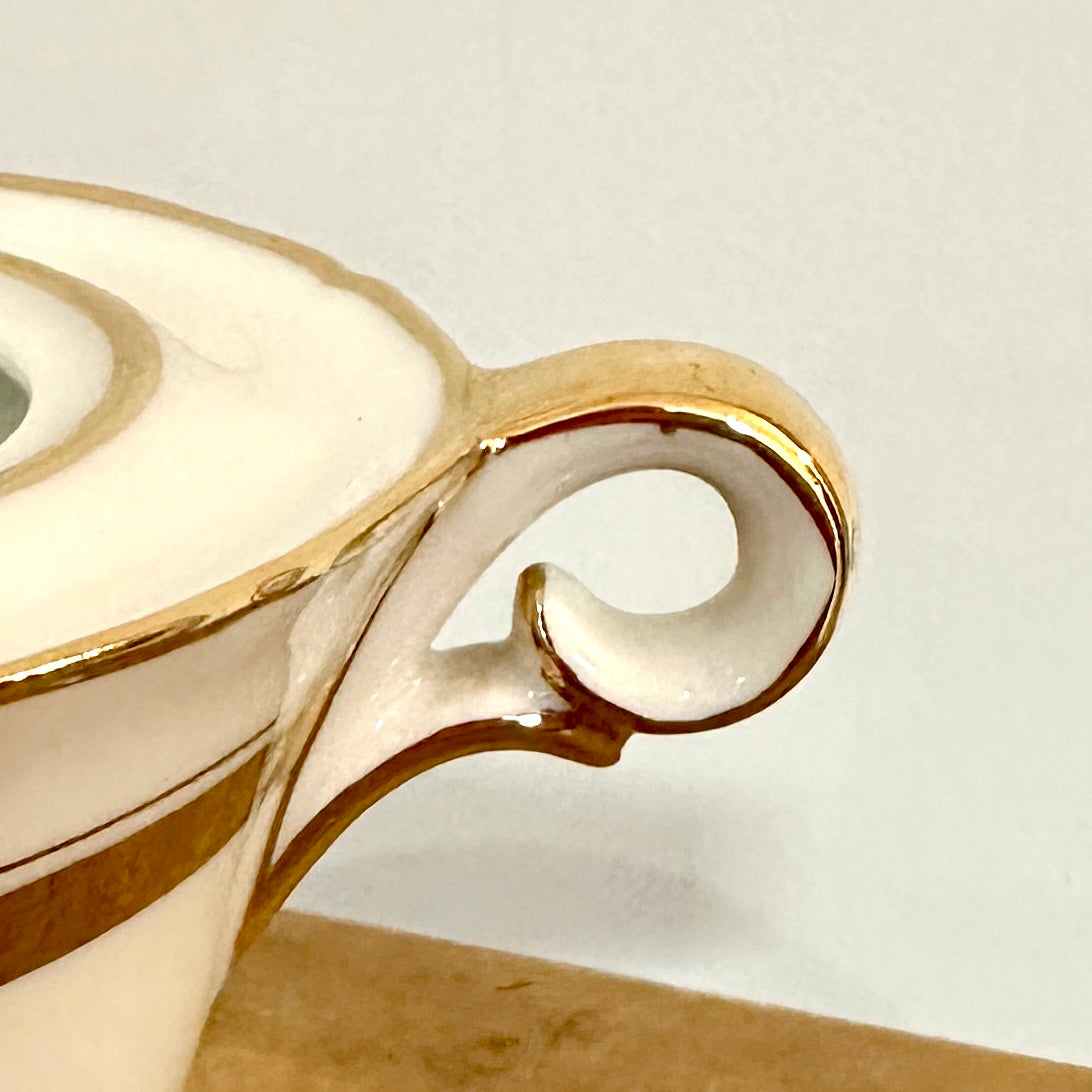 Service à café en porcelaine fine de Limoges - Circa 1960 - Blanc et or - 29 pièces