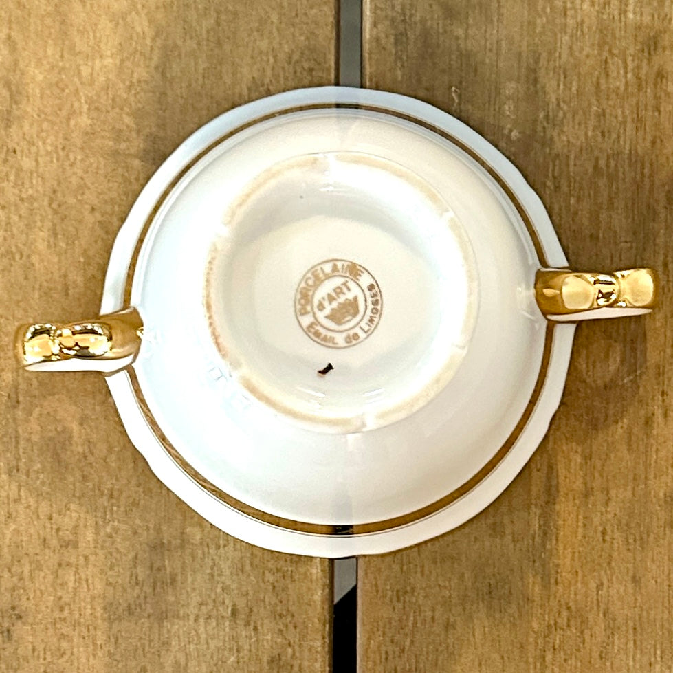 Service à café en porcelaine fine de Limoges - Circa 1960 - Blanc et or - 29 pièces