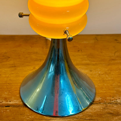 Lampe orange vintage à base tulipe chromée et abat-jour en verre