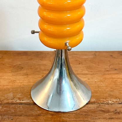 Lampe orange vintage à base tulipe chromée et abat-jour en verre