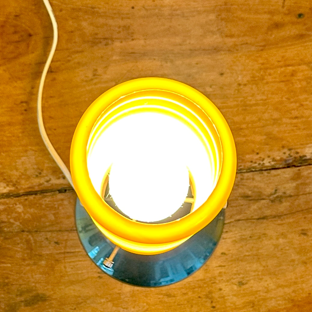 Lampe orange vintage à base tulipe chromée et abat-jour en verre